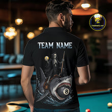 Load image into Gallery viewer, Man wearing a black t-shirt with a graphic design and 'TEAM NAME' text, set against a pool table background.