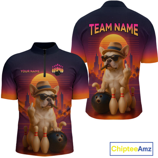 Custom Funny Dog Bowling Jersey for Men Bowling Uniform Polo & 1/4 Zip Bowling Team Shirts HNT135