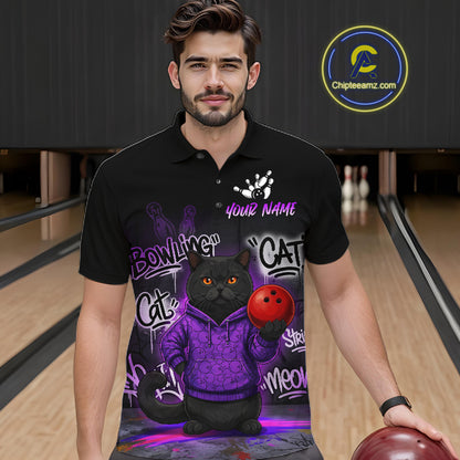 Custom Funny Black Cat Bowling Jersey for Men Bowling League Bowling Team Shirts HN289