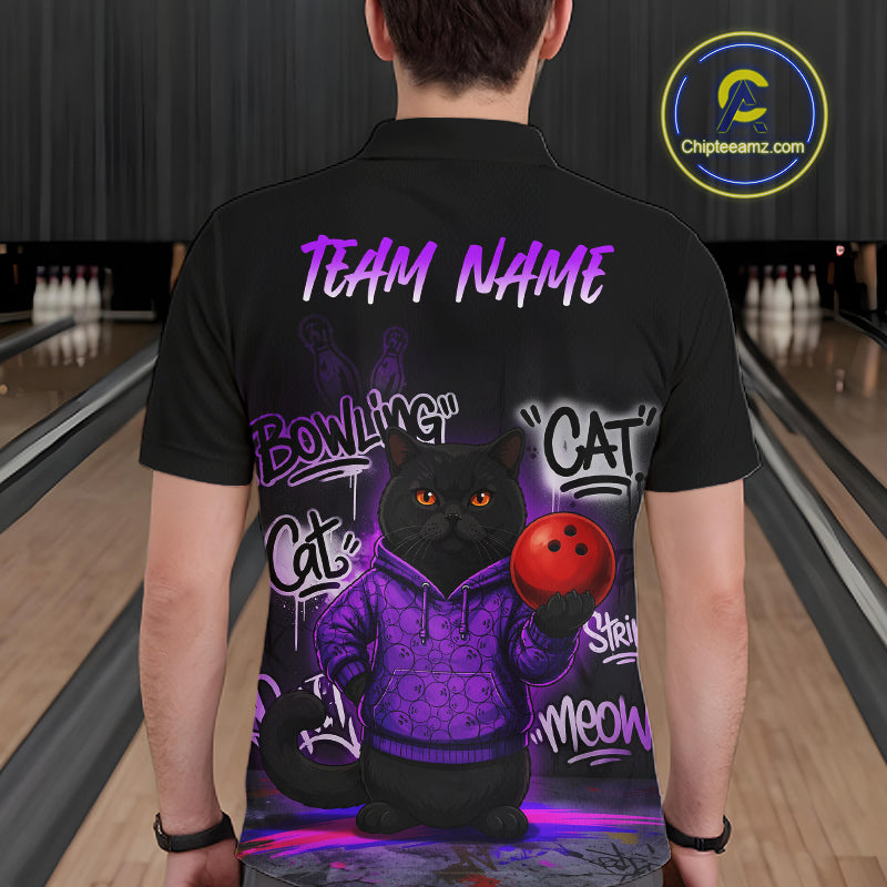 Custom Funny Black Cat Bowling Jersey for Men Bowling League Bowling Team Shirts HN289