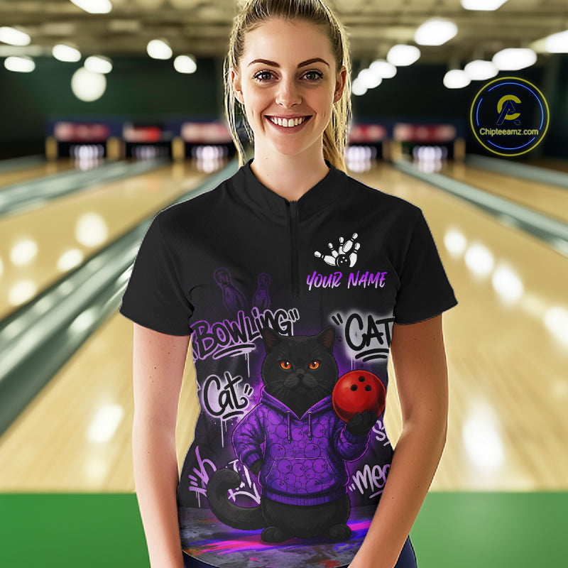 Custom Funny Black Cat Bowling Jersey for Women Bowling League Bowling Team Shirts HN289