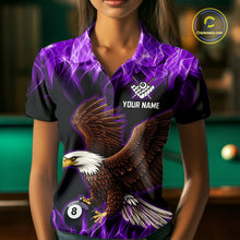 Load image into Gallery viewer, Custom Purple Flame Eagle 8 Ball Billiard Shirts for Women Billiard League Billiard Team Shirts NNT107