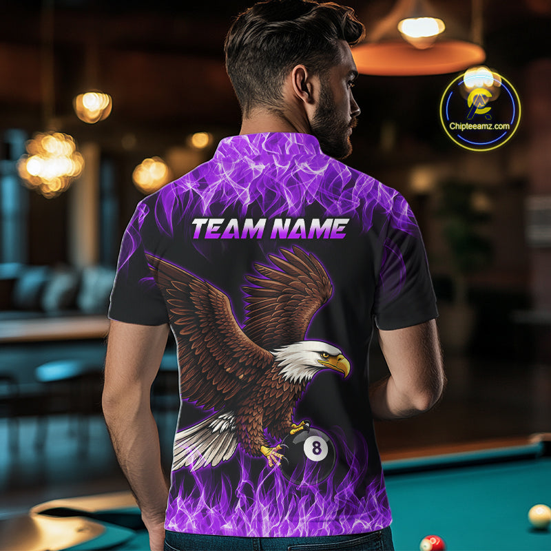 Custom Purple Flame Eagle 8 Ball Billiard Shirts for Men Billiard League Billiard Team Shirts NNT107