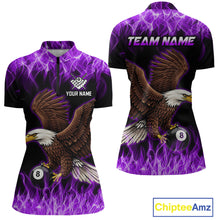 Load image into Gallery viewer, Custom Purple Flame Eagle 8 Ball Billiard Shirts for Women Billiard League Billiard Team Shirts NNT107