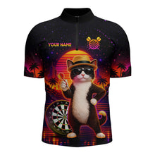 Load image into Gallery viewer, Custom Funny Cat Dart Shirts For Men Retro Dart Board Shirts Polo &amp; 1/4 Zip Dart Jersey Team NNT123