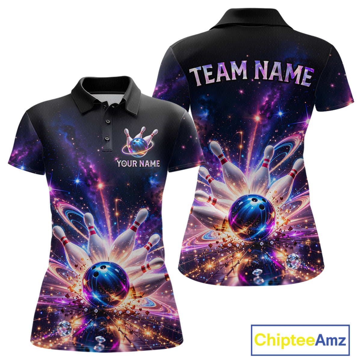 Galaxy Bowling Jersey for Women Bowling League Polo & 1/4 Zip Custom Bowling Team Shirts HNT228