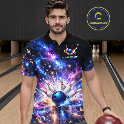 Custom Galaxy Bowling Jersey for Men Bowling Uniform Polo & 1/4 Zip Bowling Team Shirts HNT227