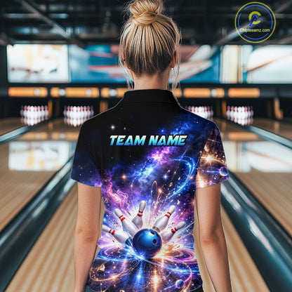 Custom Galaxy Bowling Jersey for Women Bowling Uniform Polo & 1/4 Zip Bowling Team Shirts HNT227