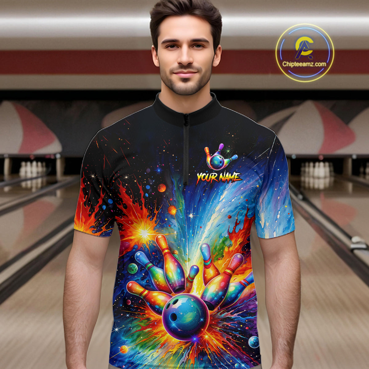 Custom Colorful Bowling Jersey for Men Bowling Uniform Polo & 1/4 Zip Bowling Team Shirts HNT226