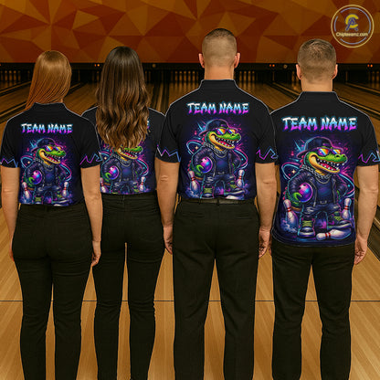 Funny Neon Alligator Custom Bowling Jersey for Women Bowling League Bowling Team Shirts HN295