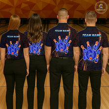 Load image into Gallery viewer, Four people wearing matching bowling-themed shirts in a bowling alley.