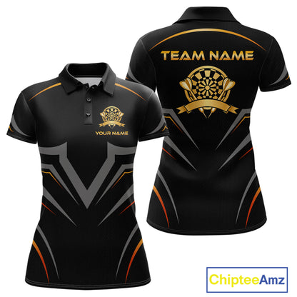 Black and Gold Dartboard Custom Dart Shirts For Women Polo & 1/4 Zip Dart Jersey Team NNT122