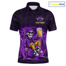 Load image into Gallery viewer, Custom Purple Funny Beer Skull Bowling Shirt for Men Bowling Team Jersey Bowling League HNT297