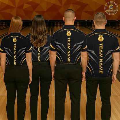 Custom Black Gold Crown Bowling Team Shirts Bowling Jersey for Women Bowling League HNT461