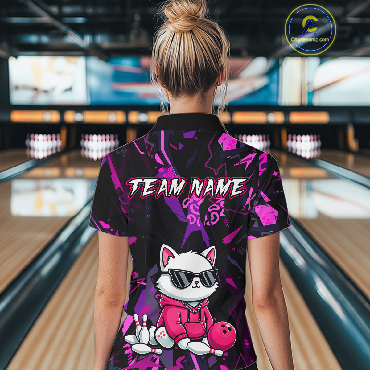 Custom Funny Cat Bowling Bowling Jersey for Women Bowling Team Shirts Polo & 1/4 Zip HNT194