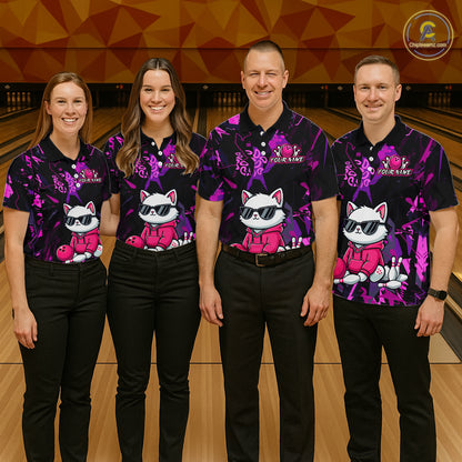 Custom Funny Cat Bowling Bowling Jersey for Women Bowling Team Shirts Polo & 1/4 Zip HNT194