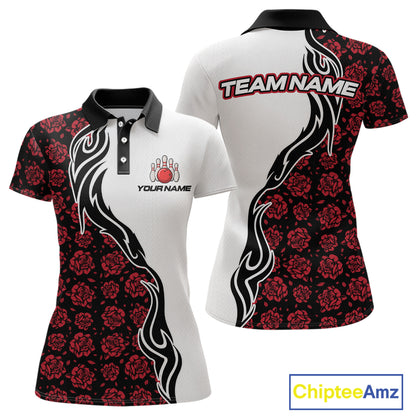 Custom Red Rose Flowers Bowling Jersey for Women Polo & 1/4 Zip Bowling Team Shirts HNT212
