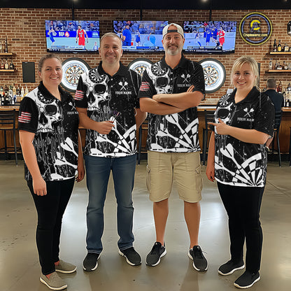 Custom White Skull Darts Board Dart Shirts for Men Darts Team Jerseys Polo & 1/4 Zip NNT133