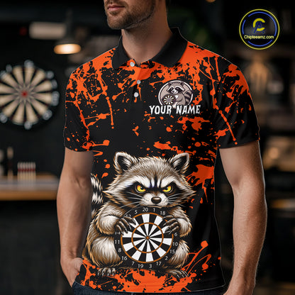 Custom Orange Raccoon Funny Dart Shirt Dart Team Jersey for Men Dartboard Polo & 1/4 Zip Shirts NNT170