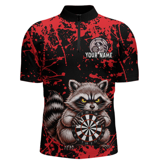 Custom Red Raccoon Funny Dart Shirt Dart Team Jersey for Men Dartboard Polo & 1/4 Zip Shirts NNT170