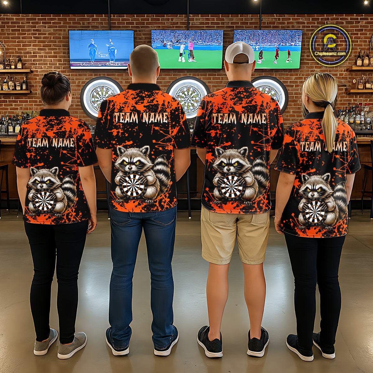 Custom Orange Raccoon Funny Dart Shirt Dart Team Jersey for Men Dartboard Polo & 1/4 Zip Shirts NNT170