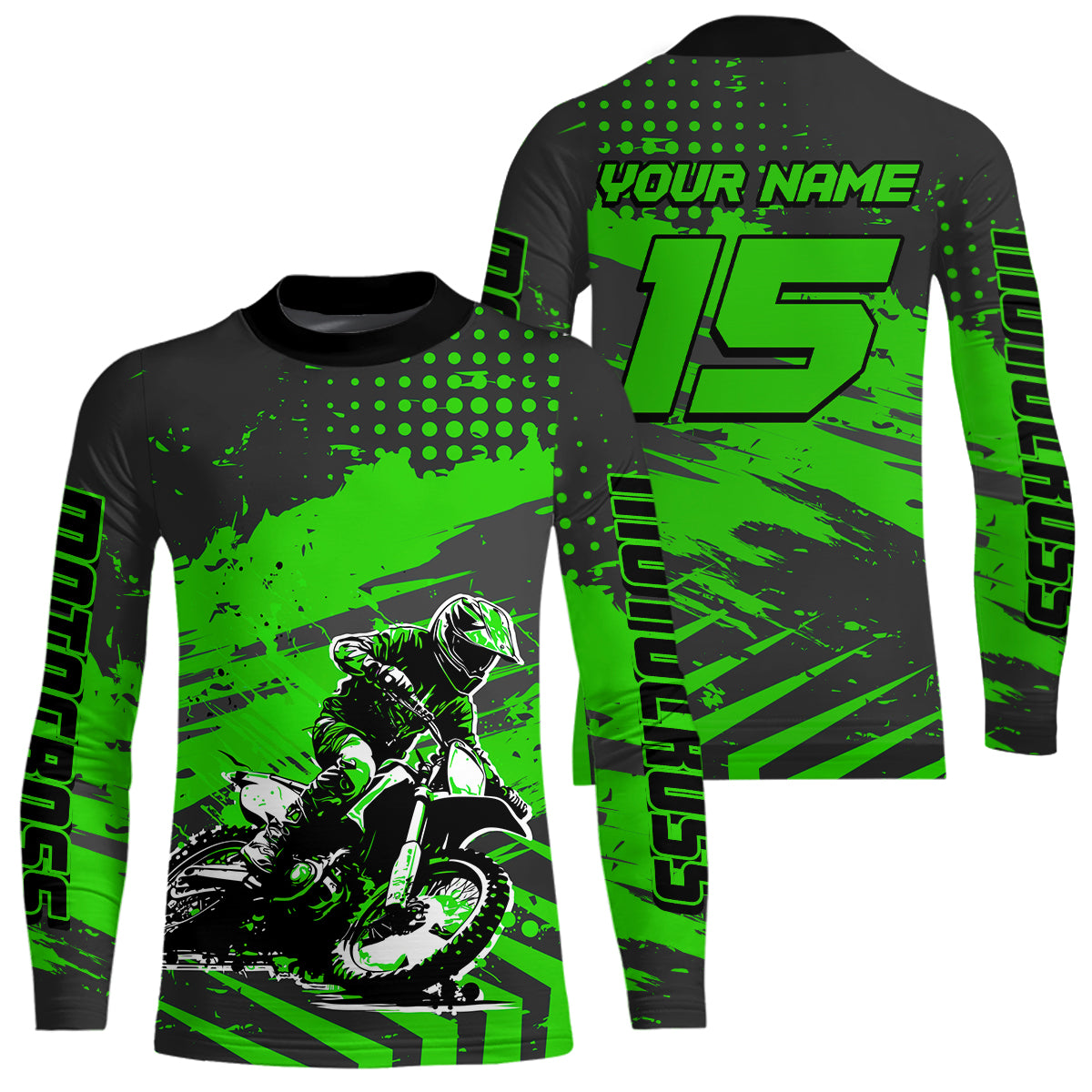 Personalized Green Motocross Shirts Off-Road Dirt Bike Shirt Kid Men Women UPF30+ DNT16