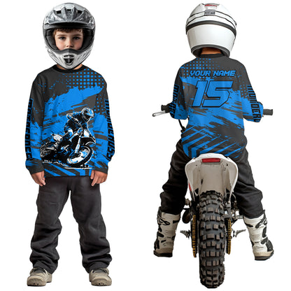 Personalized Blue Motocross Shirts Off-Road Dirt Bike Shirt Kid Men Women UPF30+ DNT16