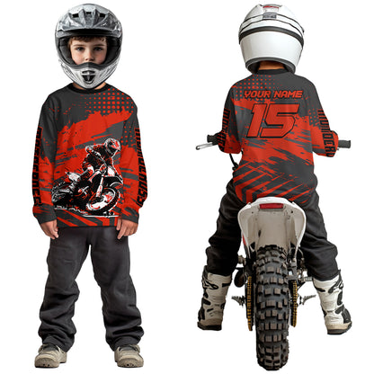 Personalized Red Motocross Shirts Off-Road Dirt Bike Shirt Kid Men Women UPF30+ DNT16