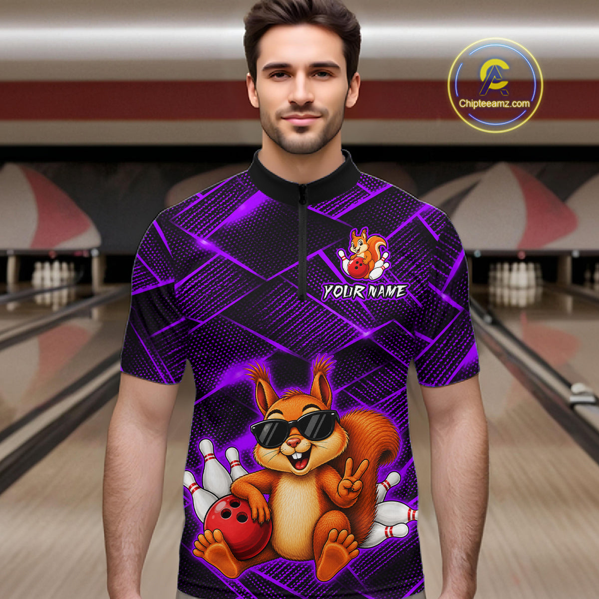 Purple Squirrel Funny Custom Bowling Jersey for Men Bowling Team Shirts Bowling League HNT304