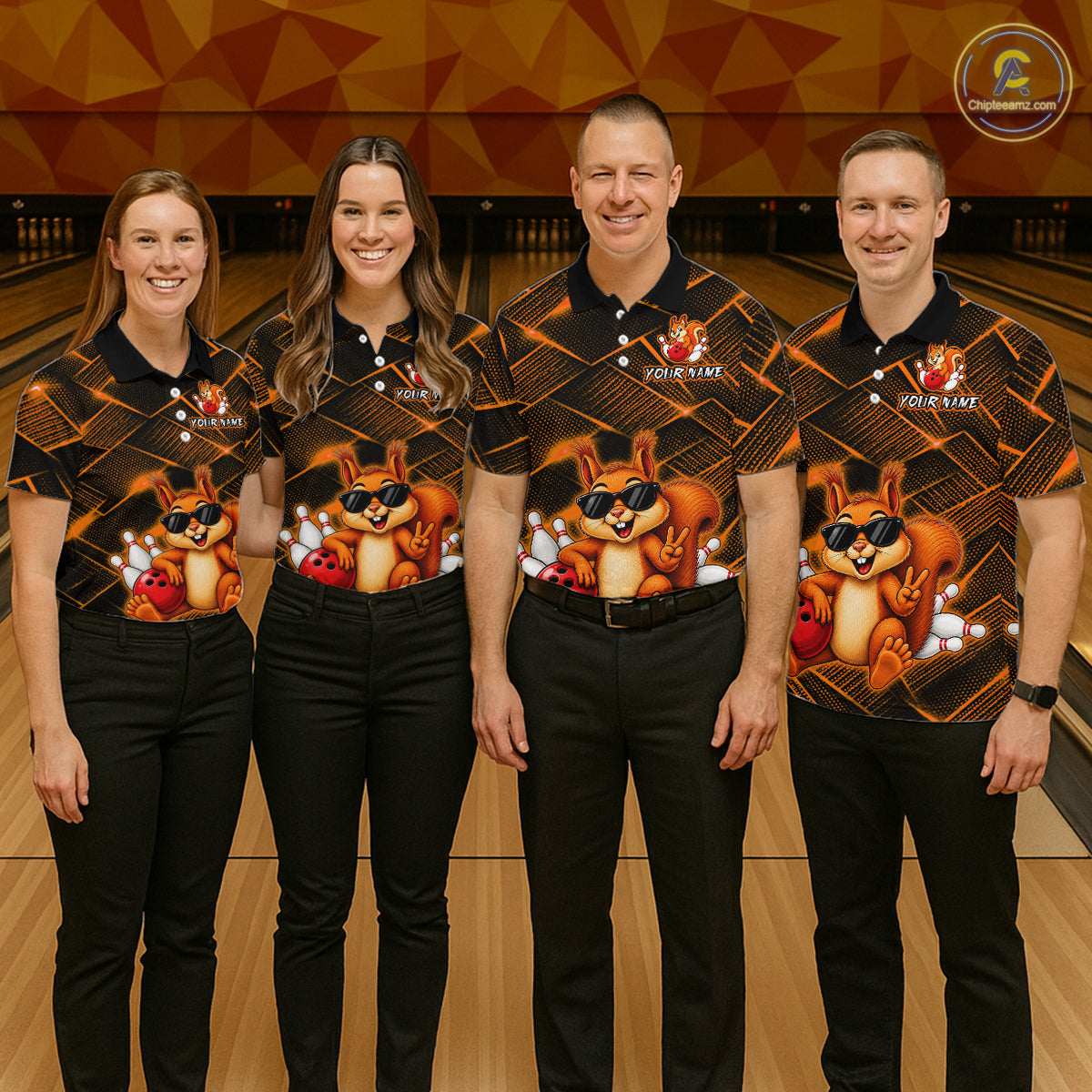Orange Squirrel Funny Custom Bowling Jersey for Women Bowling Team Shirts Bowling League HNT304