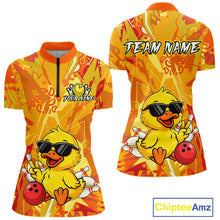 Load image into Gallery viewer, Custom Yellow Funny Duck Bowling Jersey for Women Bowling Uniform Polo &amp; 1/4 Zip Bowling Team Shirts HNT236