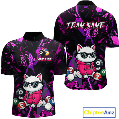 Custom Pink Cat Funny 8 Ball Pool Shirts Billiard Shirt for Men Billiard Team Jersey League NNT175