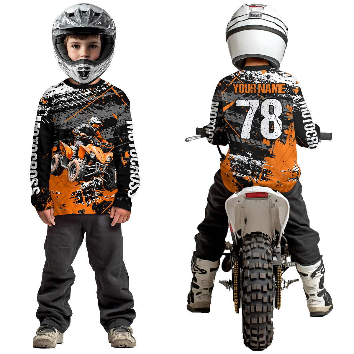 Custom Orange Off-Road Quad Bike Shirt Youth ATV Motocross Shirts Kid Men Women UPF30+ DNT78