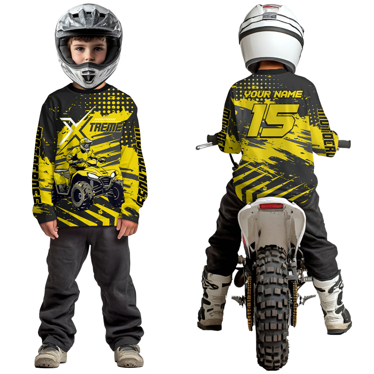 Custom Yellow Off-Road Quad Bike Shirt Extreme ATV Motocross Shirts Kid Men Women UPF30+ DNT79