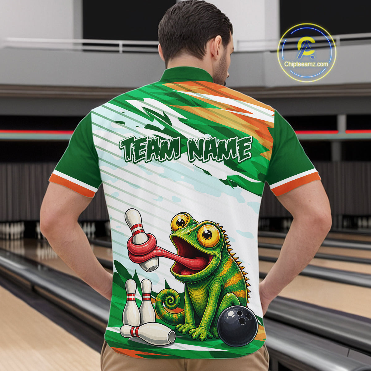 Custom Funny Chameleon Bowling Jersey for Men Bowling Team Shirts Bowling League HNT308