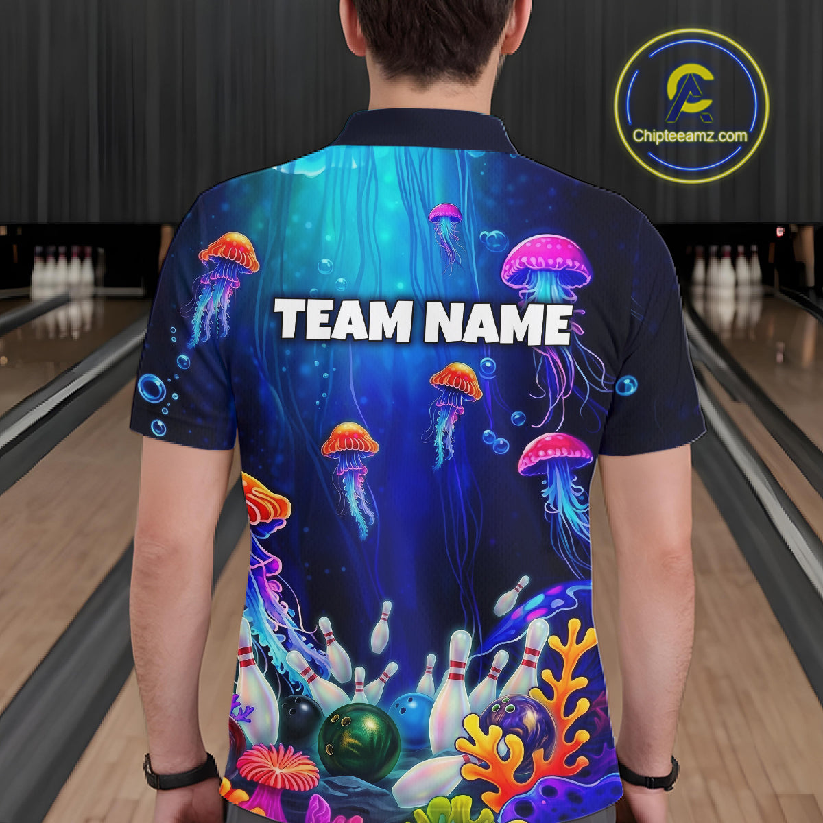 Custom Jellyfish Bowling Jersey for Men Ocean Theme Bowling Team Shirt Bowling League HNT272