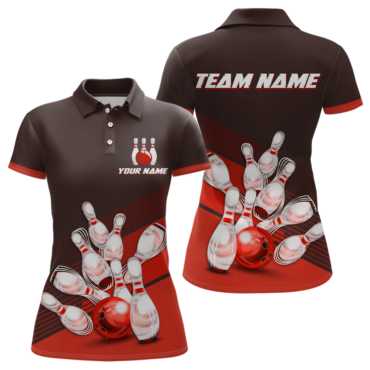 Red Bowling Jersey for Women Custom Bowling Team Shirts Bowling League Polo & 1/4 Zip HNT166