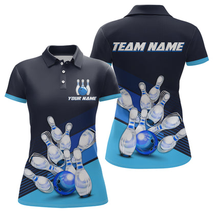 Blue Bowling Jersey for Women Custom Bowling Team Shirts Bowling League Polo & 1/4 Zip HNT166