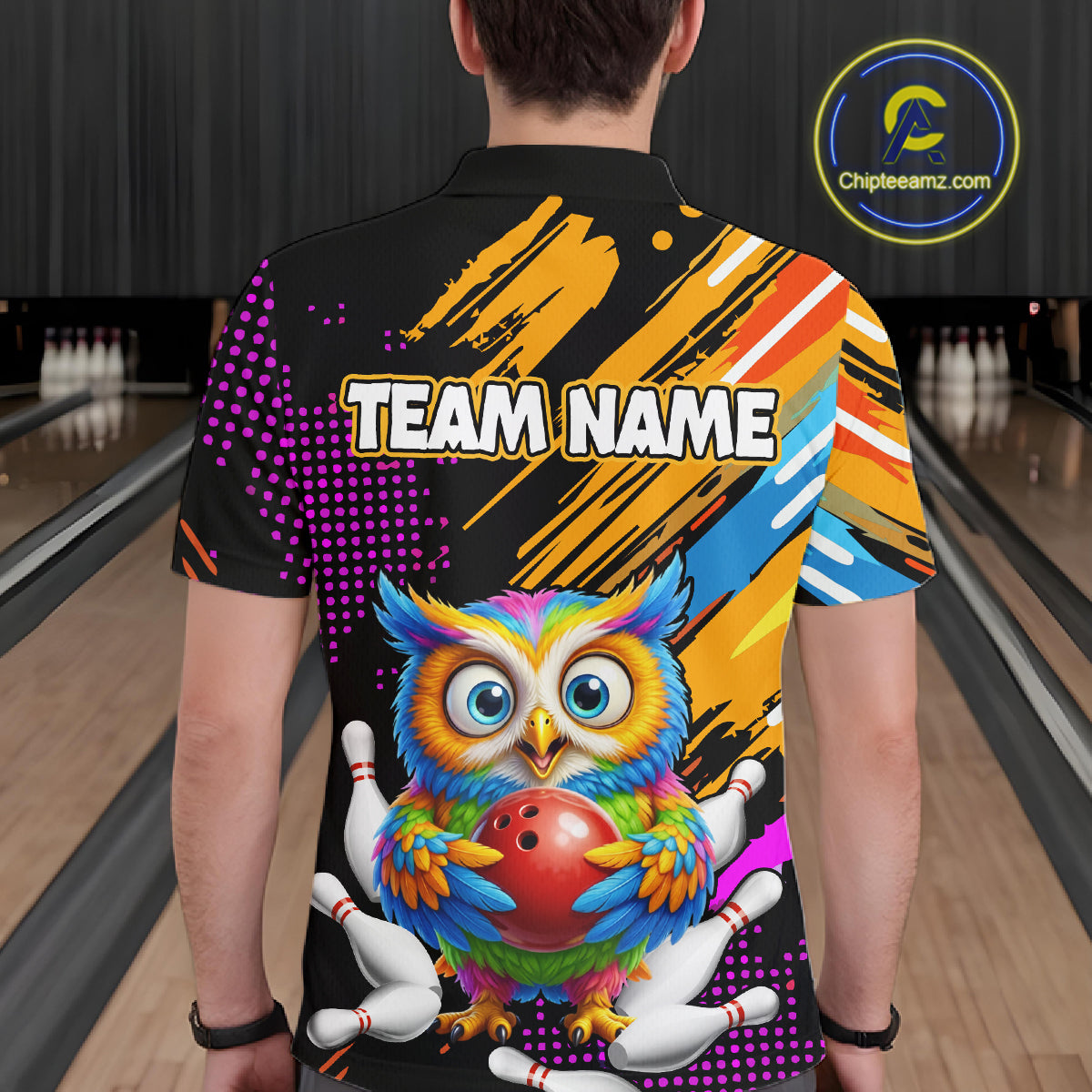 Custom Funny Colorful Owl Bowling Jersey for Men Bowling Uniform Polo & 1/4 Zip Bowling Team Shirts HNT237