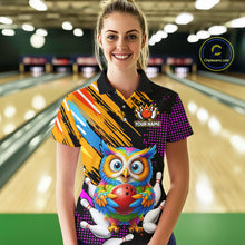 Load image into Gallery viewer, Custom Funny Colorful Owl Bowling Jersey for Women Bowling Uniform Polo &amp; 1/4 Zip Bowling Team Shirts HNT237