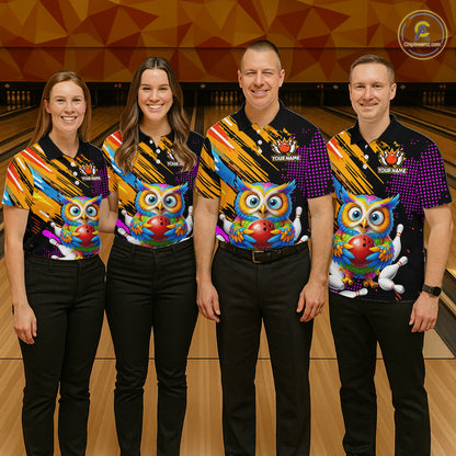 Custom Funny Colorful Owl Bowling Jersey for Men Bowling Uniform Polo & 1/4 Zip Bowling Team Shirts HNT237