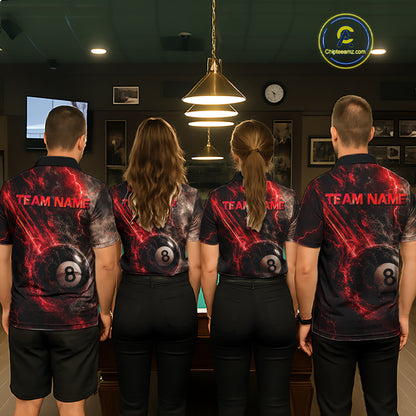 Custom Flaming Red Lightning 8 Ball Billiard Shirt for Men Billiard Team Jersey Billiard League NNT194