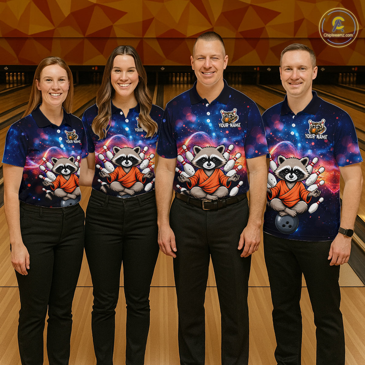 Custom Galaxy Funny Zen Raccoon Bowling Shirt for Women Bowling Team Shirts Bowling Outfit HNT313