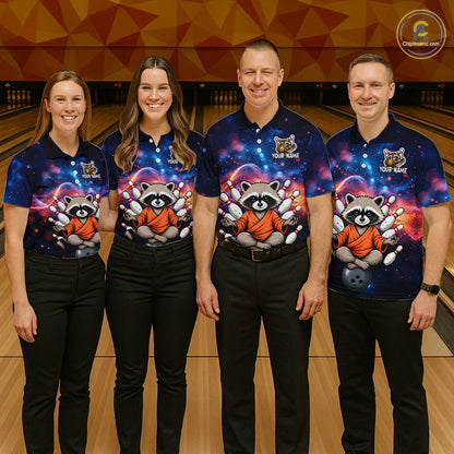Custom Galaxy Funny Zen Raccoon Bowling Shirt for Women Bowling Team Shirts Bowling Outfit HNT313