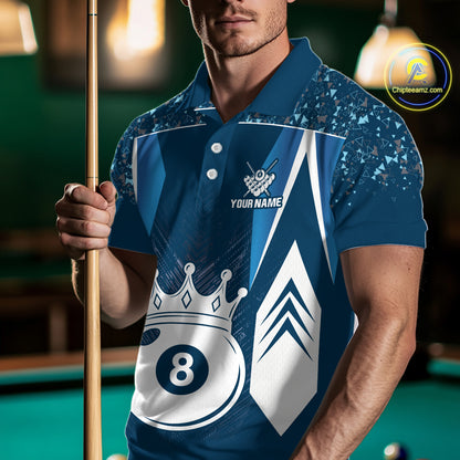 Navy Blue 8 Ball Crown Billiard Shirts for Men Custom Billiard League Team Shirts Polo & 1/4 Zip NNT102