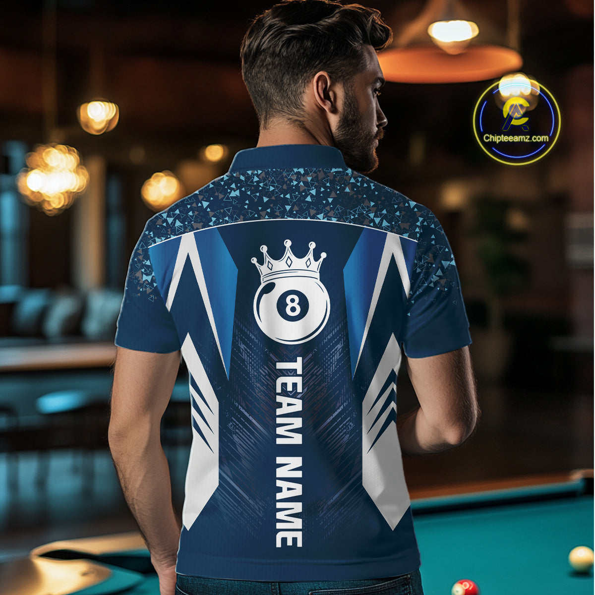 Navy Blue 8 Ball Crown Billiard Shirts for Men Custom Billiard League Team Shirts Polo & 1/4 Zip NNT102