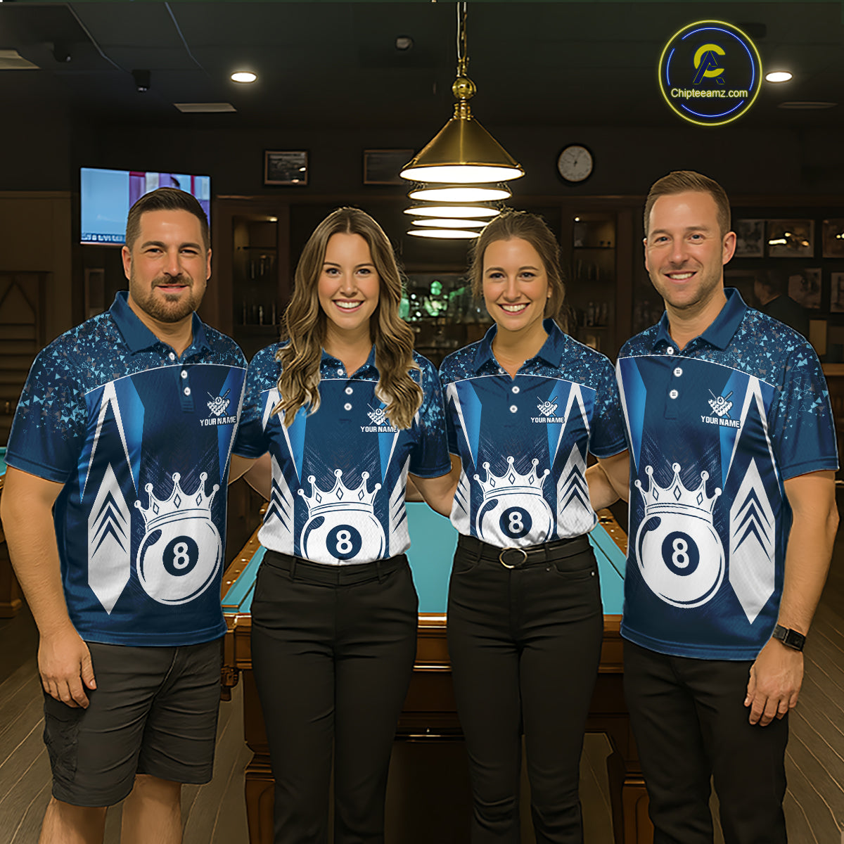 Navy Blue 8 Ball Crown Billiard Shirts for Men Custom Billiard League Team Shirts Polo & 1/4 Zip NNT102