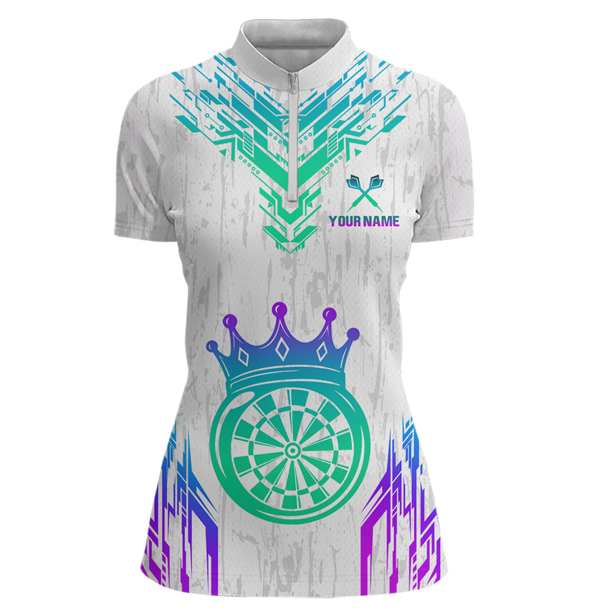 Custom Neon White Crown Dart Shirts for Women Darts Team Jerseys Dart League Polo & 1/4 Zip NNT140