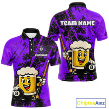 Load image into Gallery viewer, Custom Funny Purple Beer 8 Ball Pool Billiard Shirt for Men Polo &amp; 1/4 Zip, Billiard Team Jerseys NNT147