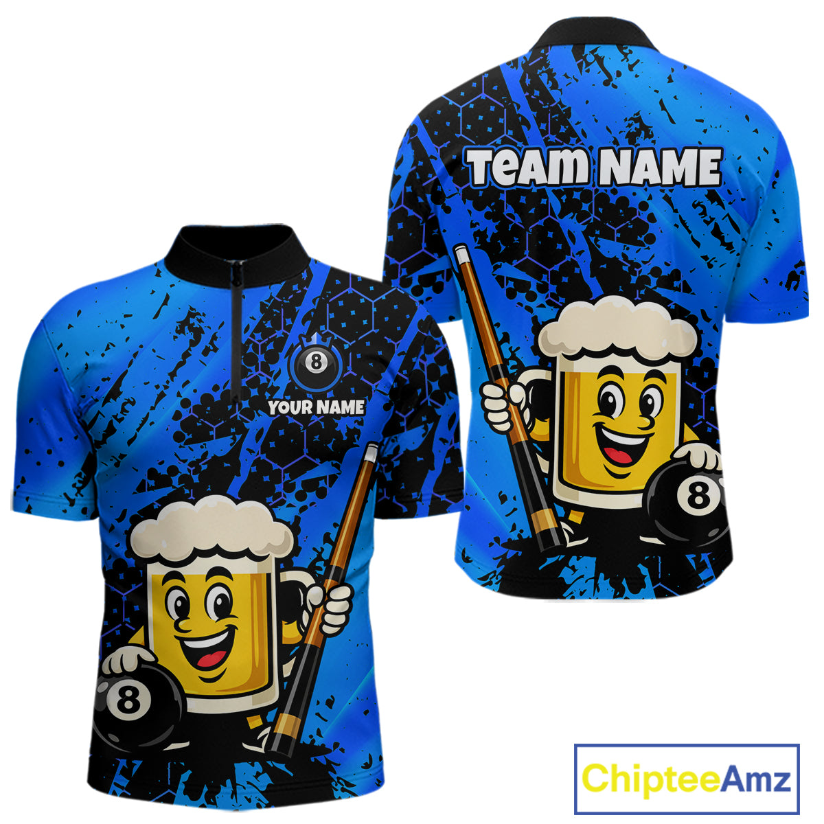 Custom Funny Blue Beer 8 Ball Pool Billiard Shirt for Men Polo & 1/4 Zip, Billiard Team Jerseys NNT147